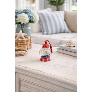 Vintage Style Sailboat Lantern Ornament Wood Glass Nautical Decor